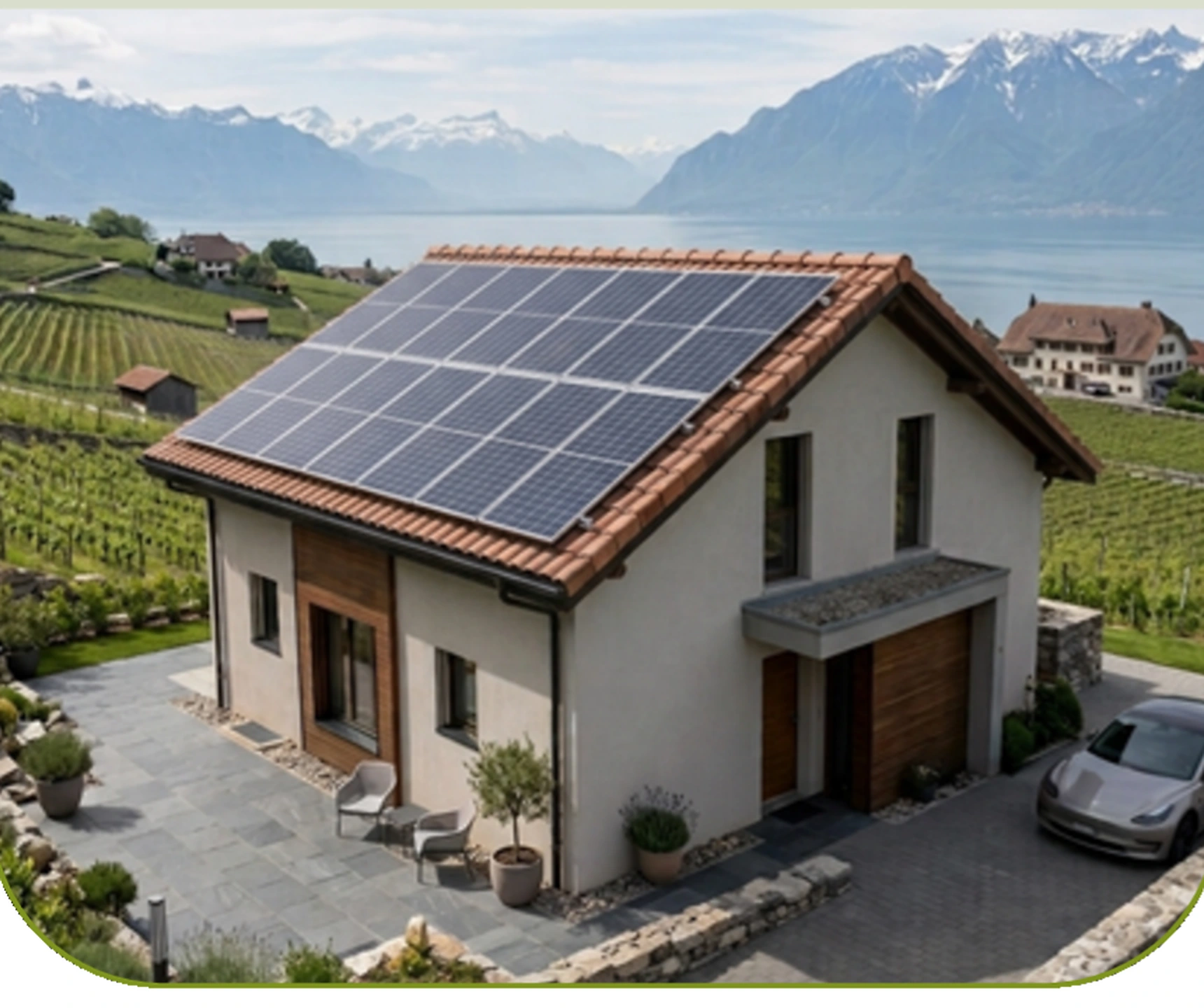 Même maison avec panneaux solaires rapportés